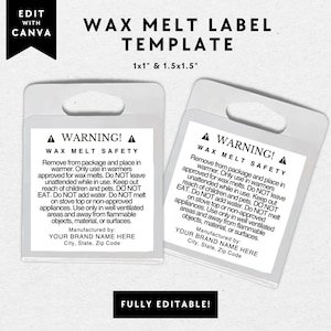 Wax Melt Sampler Warning Label Canva Template, 1oz Clamshell Single Cube Wax Tart Burning Instructions Label, Wax Melt Safety Sticker