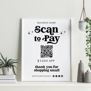 Retro scan-to-pay-bord, QR-codebordsjabloon, afdrukbaar betalingsbord, bord geaccepteerde betalingen, CashApp Paypal QR-codebord canva - Dani