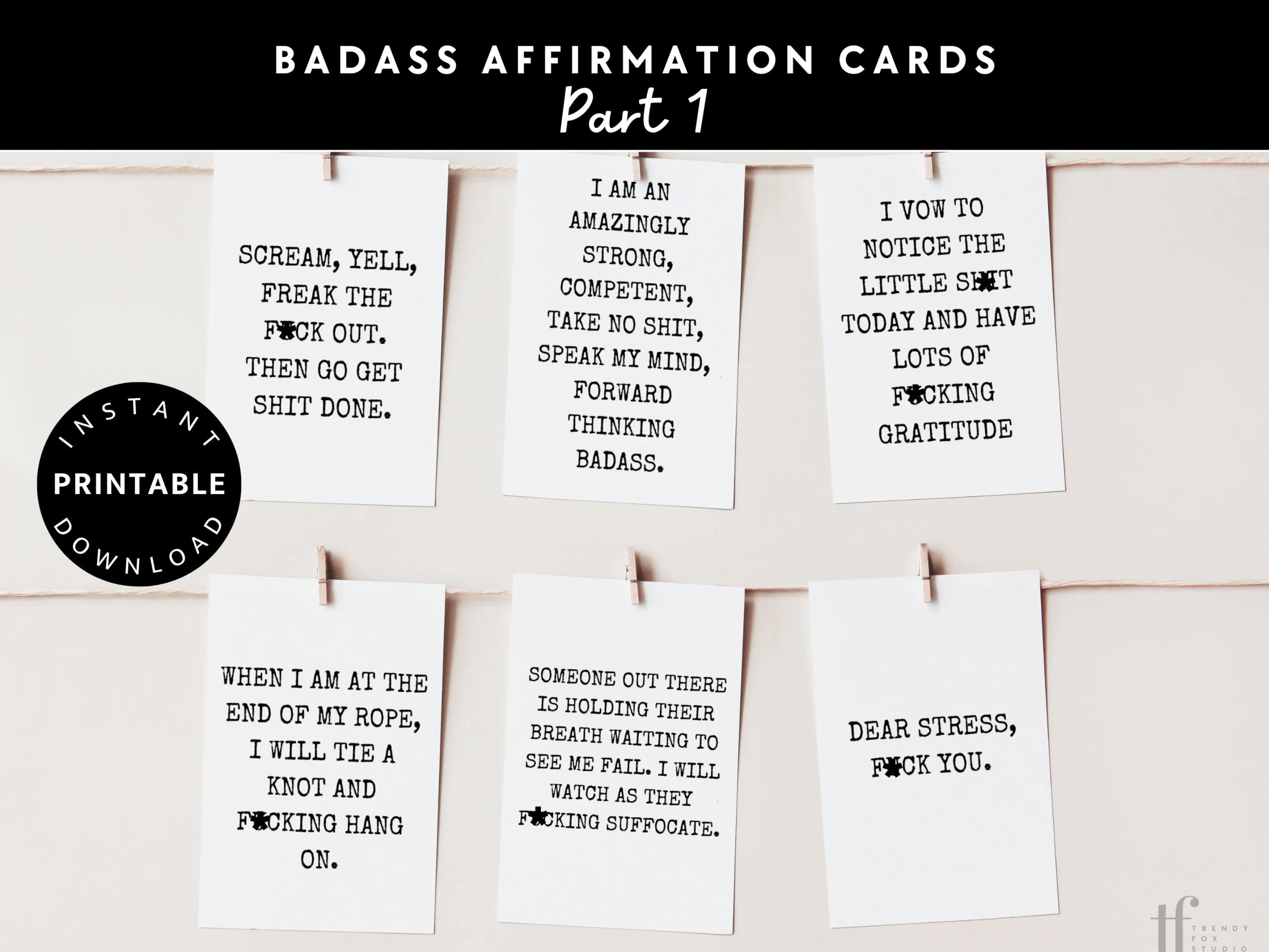 Printable Badass Affirmation Cards Sweary Affirmation Deck pic pic