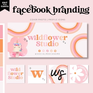 Rainbow Facebook Cover Template, Facebook Banner, Facebook Icon, Facebook Business Cover Image, DIY Facebook Template, Canva Template - Lark