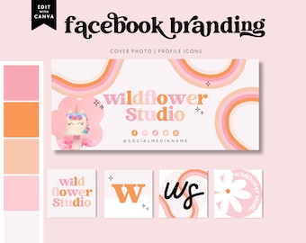 Rainbow Facebook Cover Template, Facebook Banner, Facebook Icon, Facebook Business Cover Image, DIY Facebook Template, Canva Template - Lark