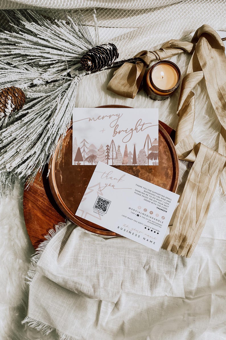 Boho Christmas Business Thank You Card Canva Template, QR Code Holiday ...