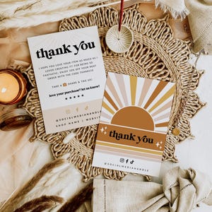 Retro Sun Thank You Card Template, Editable Boho Business Thank You ...