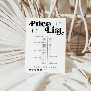 Retro Price List Canva Template, Printable Payment Sign, Editable Pricing Sheet, Price Guide, Instant Download, Groovy Price Sheet - Dani