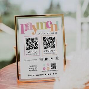Rainbow Scan to Pay Sign Template Canva QR Code Printable Payment Sign, Accepted Payments Sign, CashApp Paypal Venmo Printable Sign - Mel