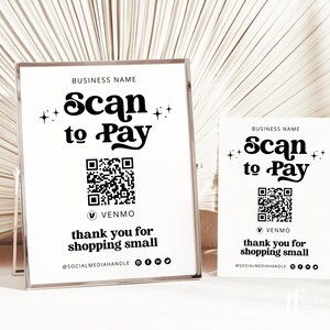 Retro Scan to Pay QR Code Sign Canva Template, Printable Payment Sign, Accepted Payments Pay Here, Venmo Paypal Cashapp 1 QR Code - Dani