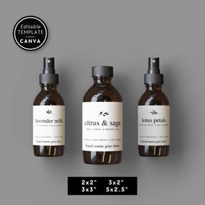 Botanical Room Spray Label Canva Template, Editable Product Label Template, 2x2 3x2 DIY Label for Body Products or Linen Spray BP61