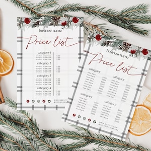 Rustic Price List Canva Template, Printable Holiday Price Menu, Editable Pricing Sheet, Price Guide, Instant Download, Christmas Price Sheet