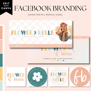 Rainbow Facebook Cover Template, Pastel Facebook Banner, Facebook Icon, Facebook Business Cover Image, DIY Facebook Canva Template - Cali
