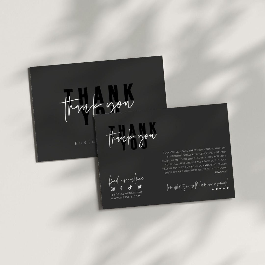 EDITABLE Black Luxury Business Thank You Card Template, Customer ...