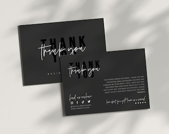EDITABLE Black Luxury Business Thank You Card Template, Customer Package Insert Card, Elegant Card Template - Skye
