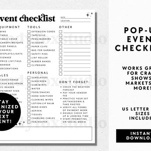 Pop-Up Shop Checklist, Vendor Event Planner, Craft Show Checklist, Checklist for Vendor Booth, Flea Market Checklist, Booth Checklist - Dani