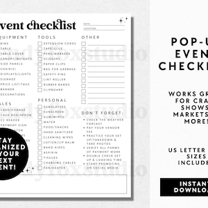 Pop-Up Shop Checklist, Vendor Event Planner, Craft Show Checklist, Checklist for Vendor Booth, Flea Market Checklist, Booth Checklist - Dani