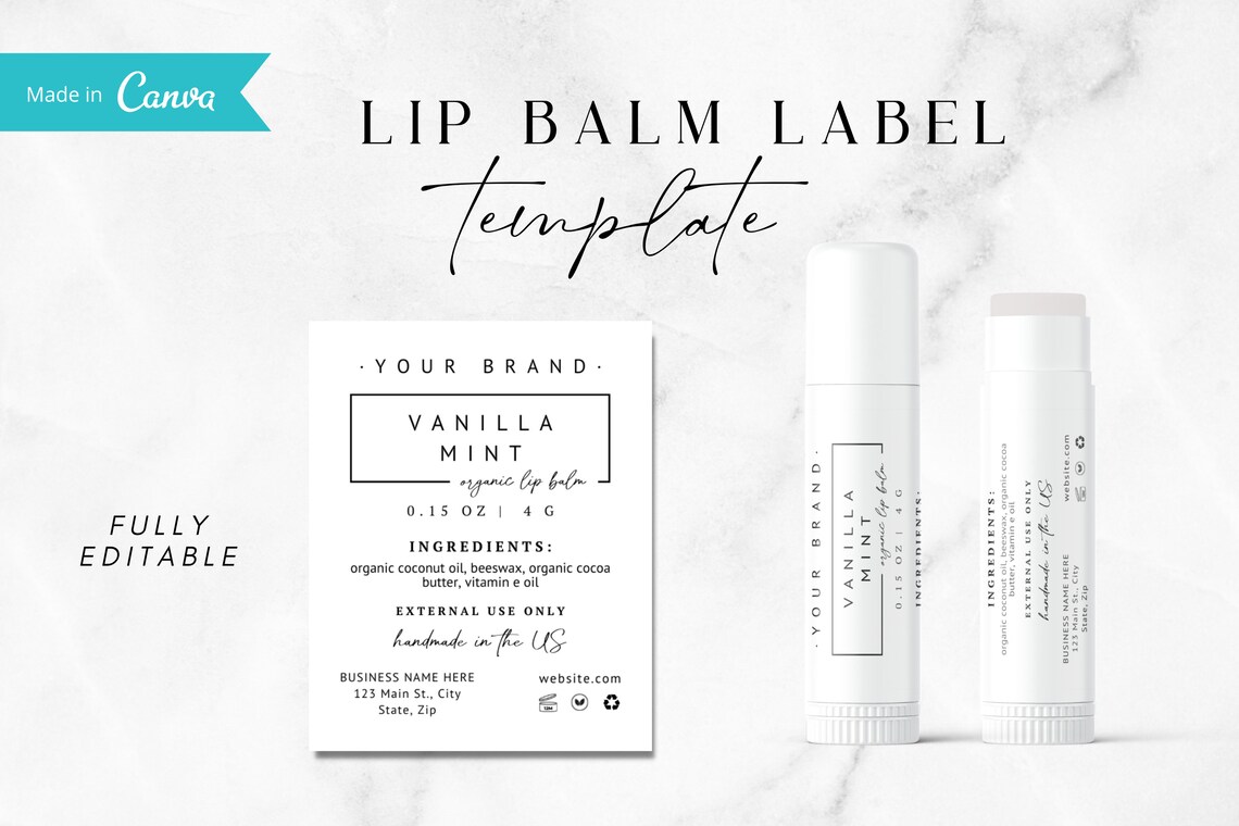 Lip Balm Label Template Lip Balm Wrap Packaging Editable Etsy