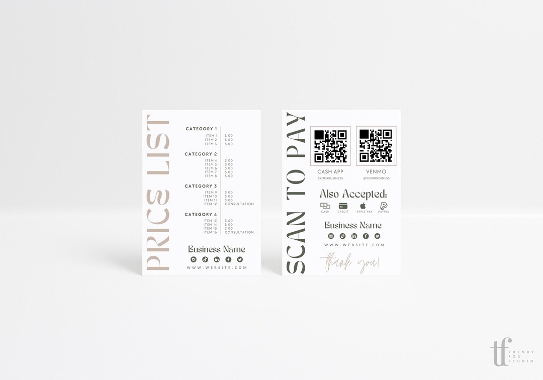 Modern Price List & Scan to Pay QR Code Sign Canva Template, Editable ...
