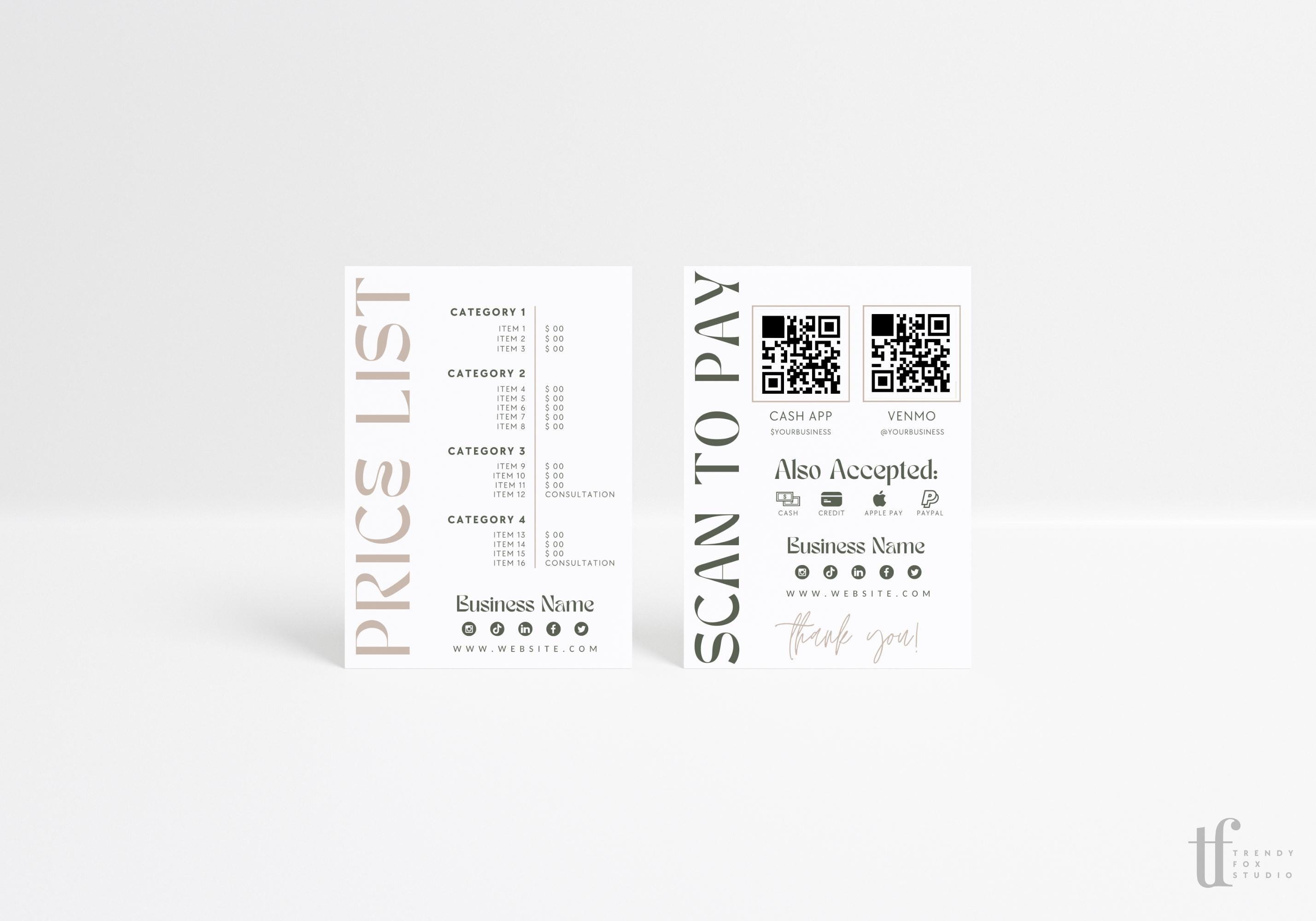 Modern Price List & Scan to Pay QR Code Sign Canva Template, Editable ...