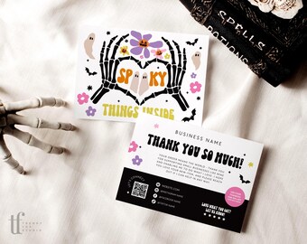 Halloween Business Thank You Card Canva Template, Editable Skeleton Hands Order Package Insert