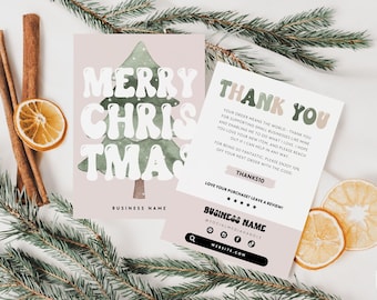 Retro Holiday Business Thank You Card Canva Template, Printable Christmas Thanks For Your Purchase Card, Package Insert Groovy Christmas
