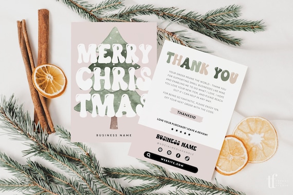 Retro Holiday Business Thank You Card Canva Template, Printable Christmas Thanks For Your Purchase Card, Package Insert Groovy Christmas