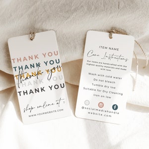 Editable Hanging Tag Template, Printable Label Template, Editable Thank You Boutique Swing Tag, Clothing Care Tag, Garment Care Canva, Casey