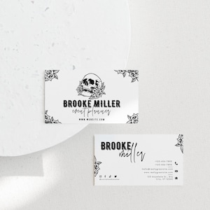 Goth Business Card Canva Template, DIY Printable Business Card, Dark Business Branding, Skull Rose DIY Editable Business Card
