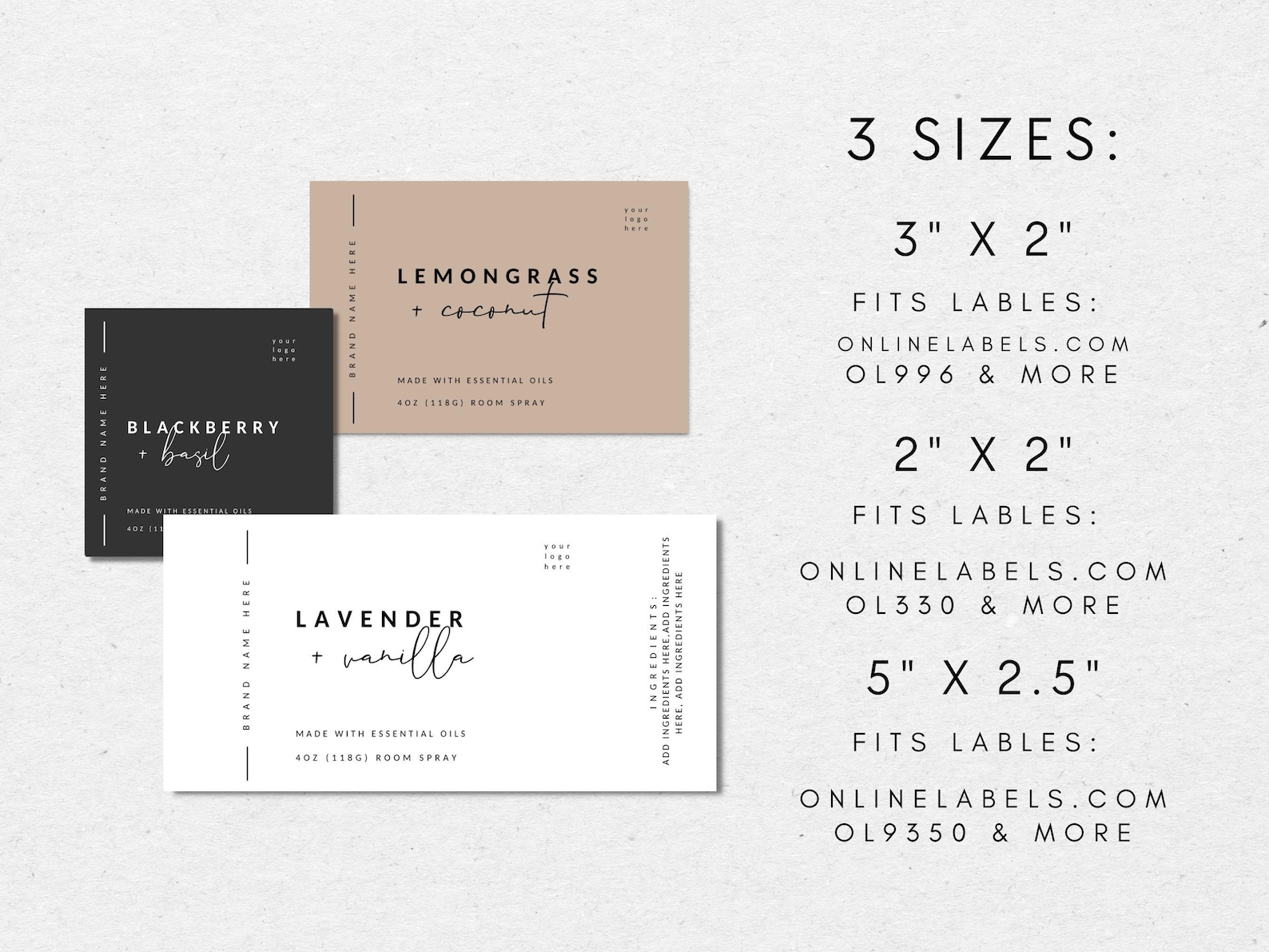 Room Rabel Room Spray Label Template, Editable Product Label Template, 2x2 3x2 DIY ...