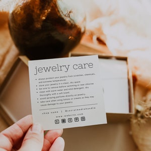 Small Business Jewelry Care Card Template, Minimal Thank You Card Insert, Modern Jewelry Care Instructions, Printable Care Card - CC19