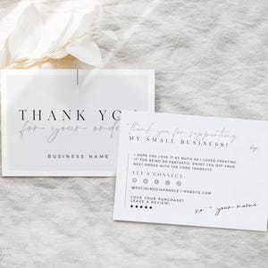 Minimalist Business Thank You Card Template, Add Logo, Editable Thank You Insert, Printable Modern Business Card Canva, Minimal Card - Casey
