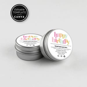 Happy Birthday Lip Balm Label Template Canva, Lip Scrub Tin Lid Label, Editable Product Label, Round Lip Balm Packaging, Customizable Label
