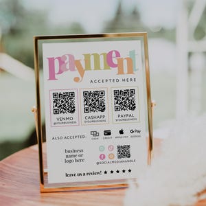 Rainbow Scan to Pay Sign Template Canva, 3 QR Code Printable Payment Sign, Accepted Payments Sign, CashApp Paypal Venmo Printable Sign - Mel