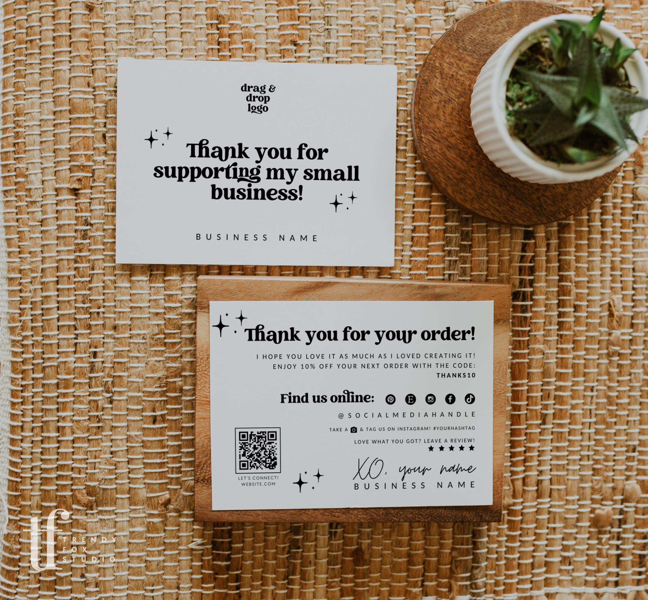 Retro Business Thank You Card Template, Editable Modern Retro QR Code ...