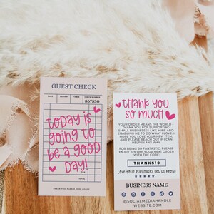 Trendy Business Card Thank You Card Canva Template 2x3.5", Editable Guest Check Customer Thank You Business Packaging DIY Cute Fun Thank You
