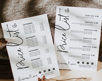 Luxe Price List Canva Template, Editable Price Sheet, Pricing List Salon, Spa Price Sheet, DIY Hair or Skincare Price Menu - Rylee