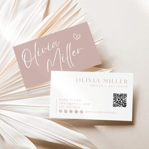 Boho Business Card Template, Editable Business Card with QR Code, Business Branding, Modern Printable QR Code Business Card Template - Clove