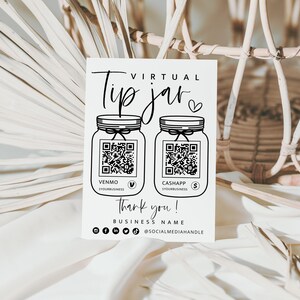 Druckbares Virtuelles Trinkglas Venmo Zahlungsschild, QR-Code-Schildvorlage, bearbeitbare Tipps akzeptiert Zeichen Canva Vorlage, Sofortiger Download - Gwen Bild 3