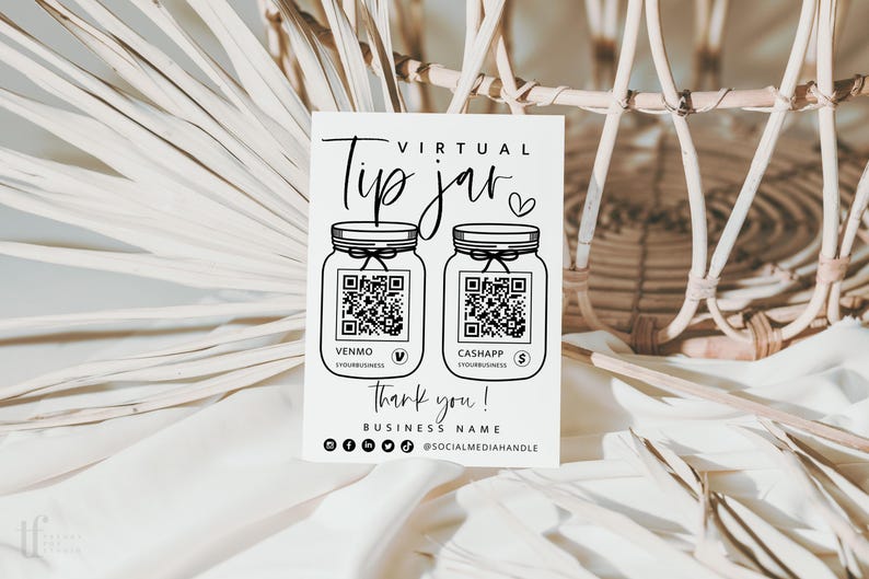 Druckbares Virtuelles Trinkglas Venmo Zahlungsschild, QR-Code-Schildvorlage, bearbeitbare Tipps akzeptiert Zeichen Canva Vorlage, Sofortiger Download - Gwen Bild 3