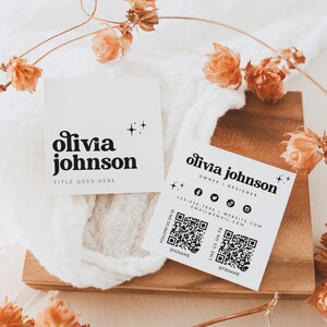 Retro Square Business Card Canva Template, Printable Groovy Business Card Design, DIY Editable QR Code Business Card, Scannable Card - Dani