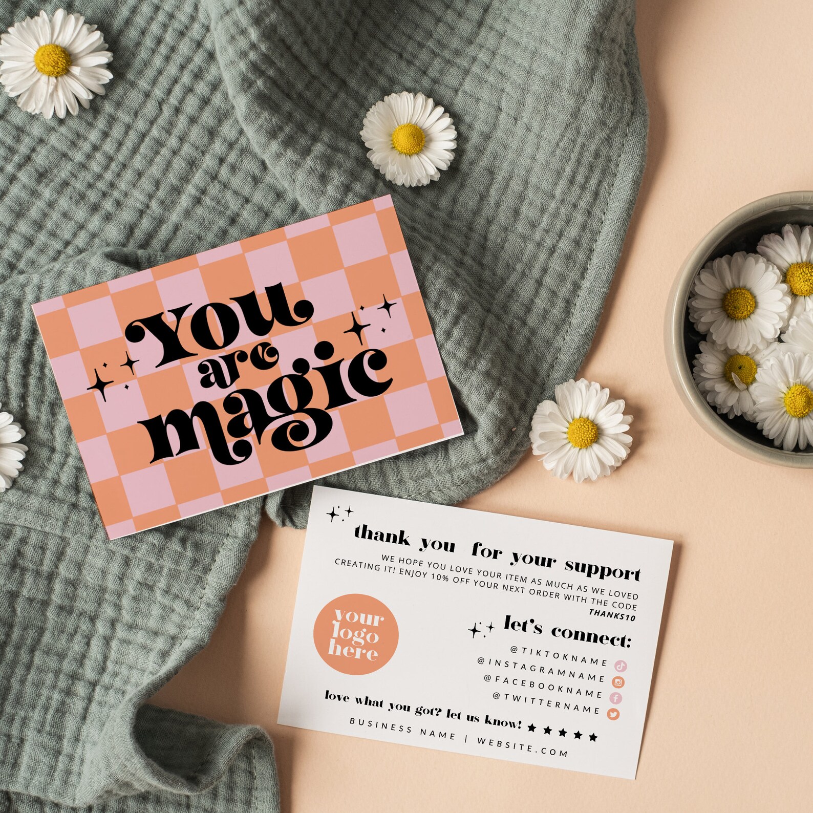 Retro Thank You Card Template Editable Business Thank You - Etsy