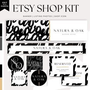 Modern Black & White Etsy Shop Bundle Canva Template, Etsy Banner, DIY Etsy Store Branding, Editable Etsy Store Banner, Etsy Store Slider