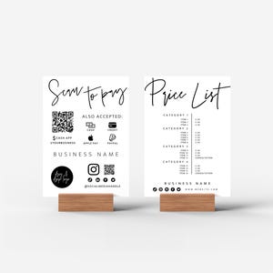 Printable Price List & Payment Sign, QR Code Sign Template, Editable ...