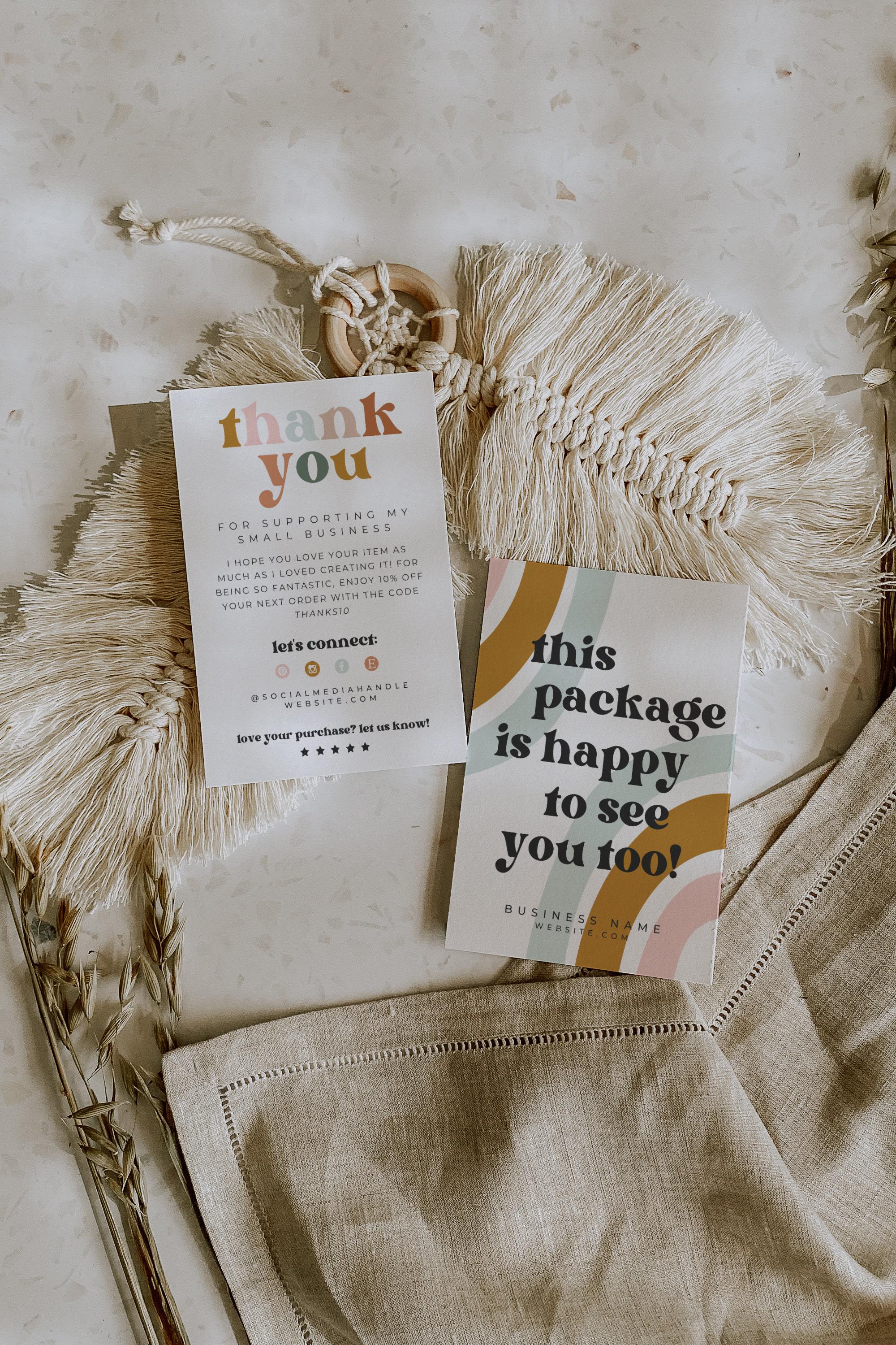 Retro Thank You Card Template, Small Business Editable Boho Thank You ...