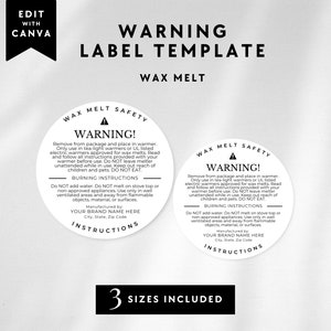 Wax Melt Warning Label Template, Digital Download, Editable Label Template Design, Wax Melt Safety Label Template, Burning Instructions CW13