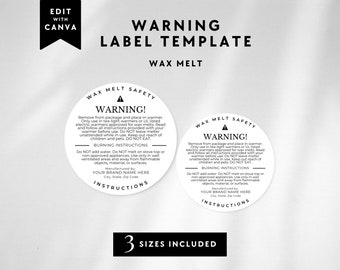 Wax Melt Warning Label Template, Digital Download, Editable Label Template Design, Wax Melt Safety Label Template, Burning Instructions CW13