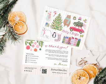 Cottagecore Christmas Thank You Canva Template, Editable Whimsical Holiday Customer Order Insert Card