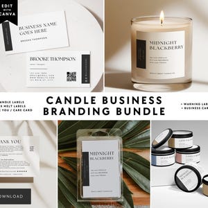 Candle Business Branding Bundle Canva Template - Candle Label Wax Melt Label, Thank You & Care Card, Business Card, Warning Label - Cosmo