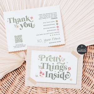 Cottagecore Mushroom Thank You Card Template, Editable Retro Customer Package Insert Mailer Postcard, Floral Daisy Thanks For Purchase -LT56