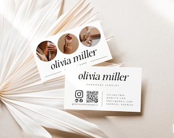 Photo Business Card Canva Template with QR Code - Cove