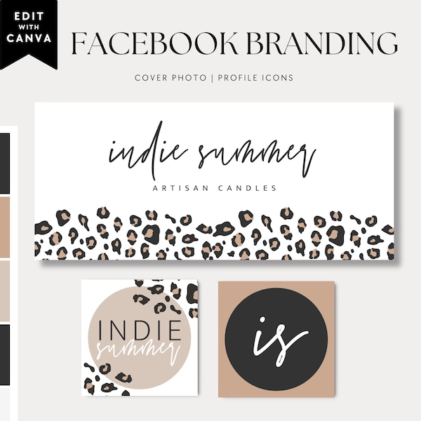 Facebook Cover Template, Facebook Banner, Facebook Icon, Leopard Facebook Business Cover Image, DIY Facebook Template, Canva - Ellie