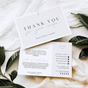 Candle Care Card Template Canva, Business Editable Thank You Card, Printable Candle Instructions Package Insert Card - Casey