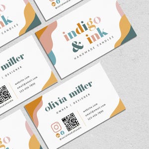 Boho Visitenkarte Vorlage QR Code, Regenbogen Visitenkarte Vorlage, DIY Visitenkarte, Small Business Branding, Canva - Arlo